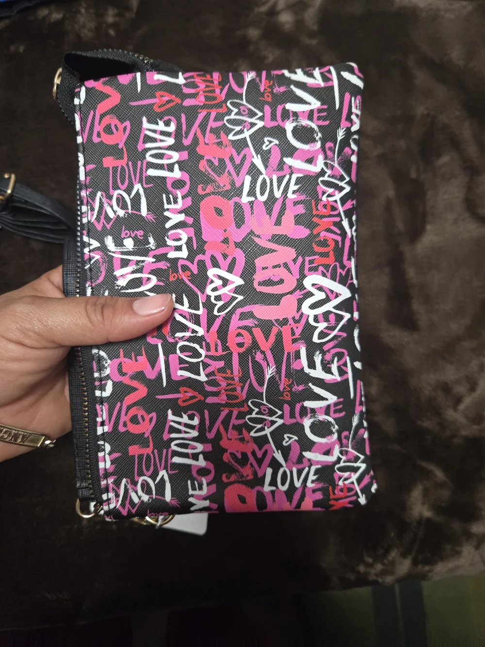 Pink Graphic 'Love' Crossbody Wristlet - Unbranded